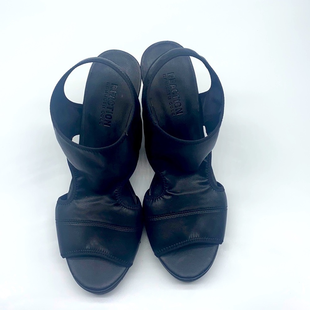 Kennith Cole Reaction - Monkey Business Black Leather Platform Wedge Size 8.5